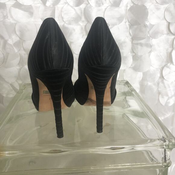 Badgley Mischka Black satin peep toe heels size 7 M Cocktail Party Wedding - Picture 4 of 10